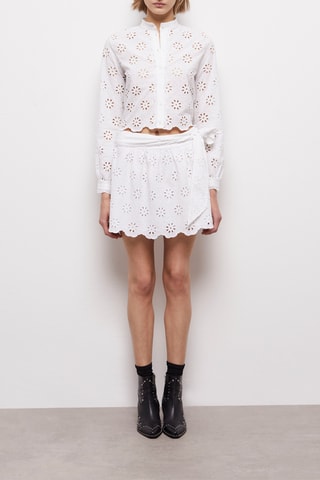 Jupe droite en broderie anglaise - Blanc