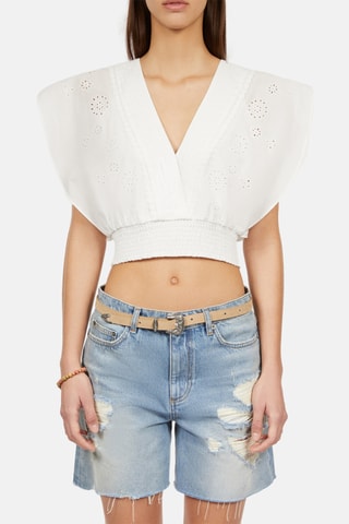 Crop top en broderie anglaise - Blanc