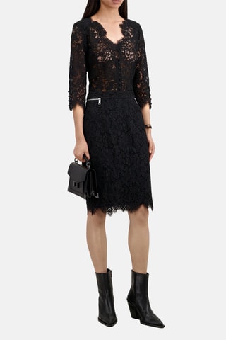 Jupe midi en dentelle - Noir