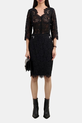 Jupe midi en dentelle - Noir