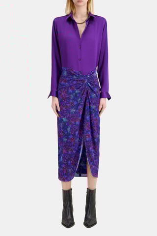 Jupe midi en soie - Bleu