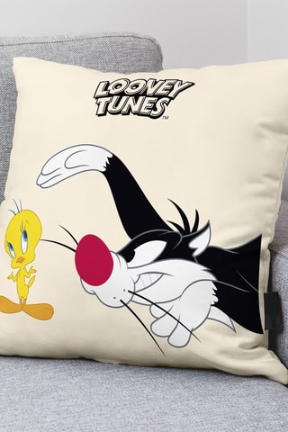 Taie d'oreiller en coton Titi et Grosminet Looney Tunes - Beige 
