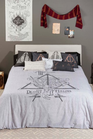 Housse de couette en coton 175 fils/cm² Les Reliques de la Mort Harry Potter - Blanc et noir