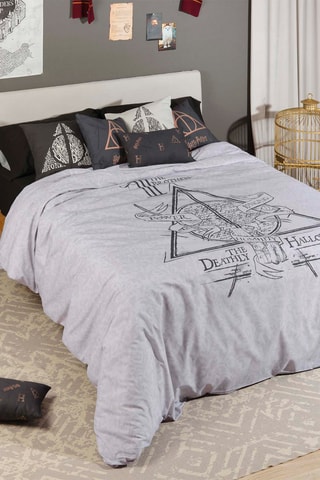 Housse de couette en coton 175 fils/cm² Les Reliques de la Mort Harry Potter - Blanc et noir