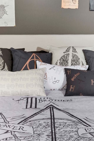 Housse de couette en coton 175 fils/cm² Les Reliques de la Mort Harry Potter - Blanc et noir