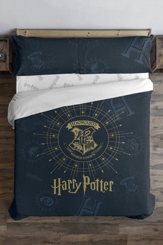 Housse de couette en coton 175 fils/cm² Poudlard Harry Potter - Bleu marine et doré