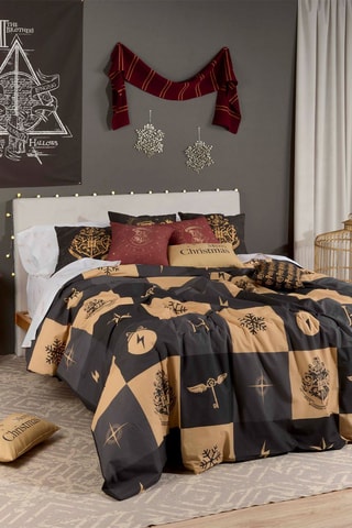 Katoenen Dekbedovertrek 175 Draad/cm² Kerstmis in Hogwarths Harry Potter - Antraciet en Goudkleurig