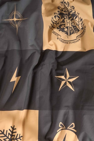 Katoenen Dekbedovertrek 175 Draad/cm² Kerstmis in Hogwarths Harry Potter - Antraciet en Goudkleurig