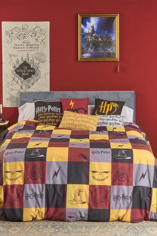 Katoenen Dekbedovertrek 175 Draad/cm² Hogwarths Harry Potter - Geel en Rood