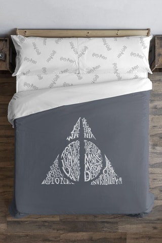 Katoenen Dekbedovertrek 175 Draad/cm² De Relieken van de Dood Harry Potter - Antraciet en Wit