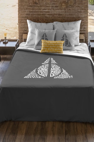 Katoenen Dekbedovertrek 175 Draad/cm² De Relieken van de Dood Harry Potter - Antraciet en Wit