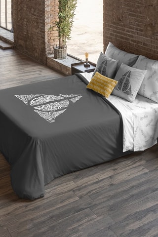 Katoenen Dekbedovertrek 175 Draad/cm² De Relieken van de Dood Harry Potter - Antraciet en Wit