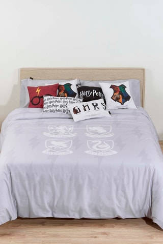 Katoenen Dekbedovertrek Harry Potter - 175 Draad/cm² - Lichtgrijs en Wit