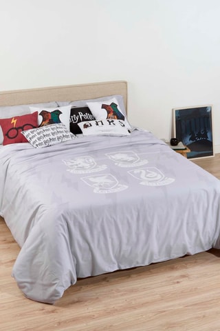 Katoenen Dekbedovertrek Harry Potter - 175 Draad/cm² - Lichtgrijs en Wit