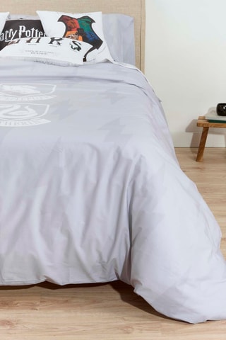 Katoenen Dekbedovertrek Harry Potter - 175 Draad/cm² - Lichtgrijs en Wit