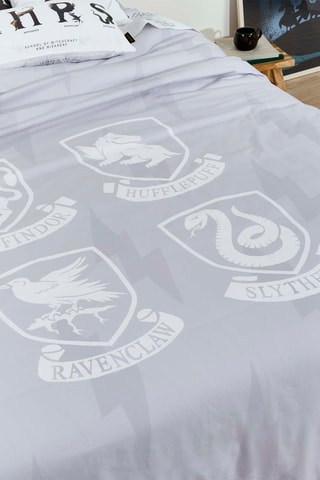 Katoenen Dekbedovertrek Harry Potter - 175 Draad/cm² - Lichtgrijs en Wit