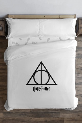 Housse de couette Les Reliques de la mort Harry Potter en coton - 175 fils/cm² - Blanc et noir