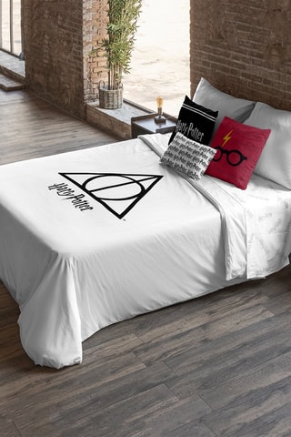 Housse de couette Les Reliques de la mort Harry Potter en coton - 175 fils/cm² - Blanc et noir