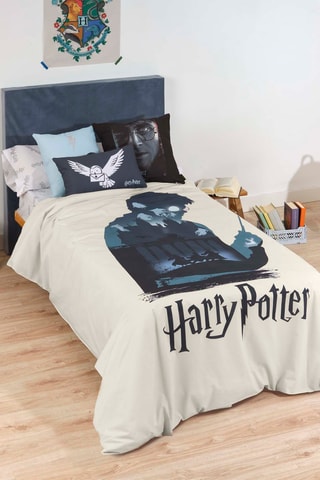 Housse de couette Harry Potter en coton - 175 fils/cm² - Blanc et bleu