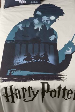 Housse de couette Harry Potter en coton - 175 fils/cm² - Blanc et bleu