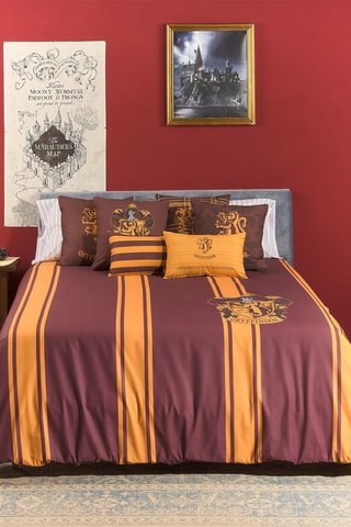 Katoenen Dekbedovertrek Griffoendor Harry Potter - 175 Draad/cm² - Bordeauxrood en goudkleurig