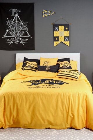Katoenen Dekbedovertrek Huffelpuf Harry Potter - 175 Draad/cm² - Geel en zwart