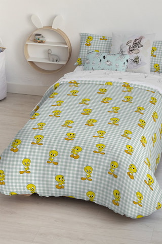 Housse de couette Titi Titi et Grosminet - Bleu ciel et blanc