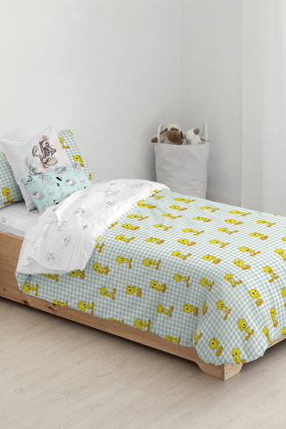 Housse de couette Titi Titi et Grosminet - Bleu ciel et blanc