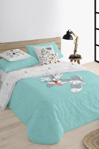 Housse de couette Bugs Bunny Looney Tunes - Turquoise et gris