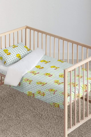 Housse de couette en coton 69 fils/cm² réversible Tweety Tom et Jerry - Vert