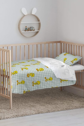 Housse de couette en coton 69 fils/cm² réversible Tweety Tom et Jerry - Vert