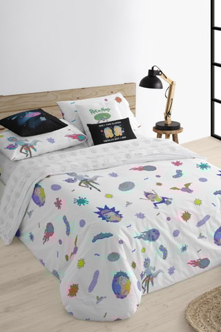 Housse de couette réversible en coton 69 fils/cm² Wabba Labba Rick et Morty -  Blanc