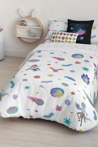 Housse de couette réversible en coton 69 fils/cm² Wabba Labba Rick et Morty -  Blanc