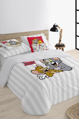 Housse de couette en coton 69 fils/cm² Tom et Jerry - Gris