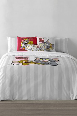 Housse de couette en coton 69 fils/cm² Tom et Jerry - Gris
