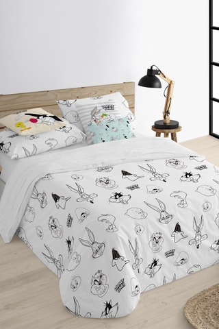Housse de couette en coton 69 fils/cm²  Looney Tunes - Blanc