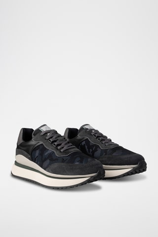 Leren Platform Sneakers - Grijs en Zwart