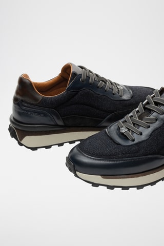 Leren en Tweed Sneakers - Marineblauw