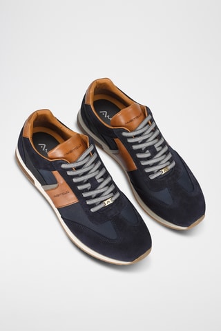Leren Sneakers - Blauw en camel