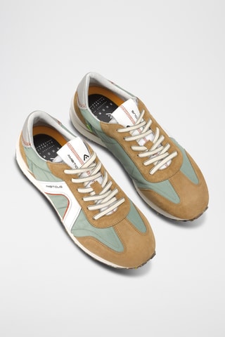 Leren Sneakers - Groen en beige