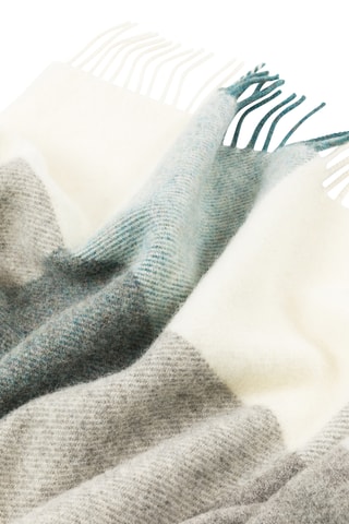 Couverture en laine Pamela - Blanc et bleu pétrole - 210 x 250 cm