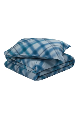 Parure de couette en percale de coton 45 fils/cm² Tartan - Indigo