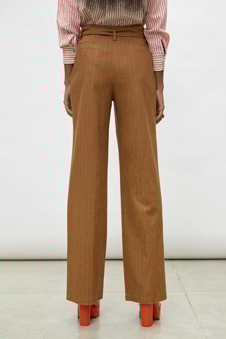 Pantalon wide legs en lin taille haute - Camel