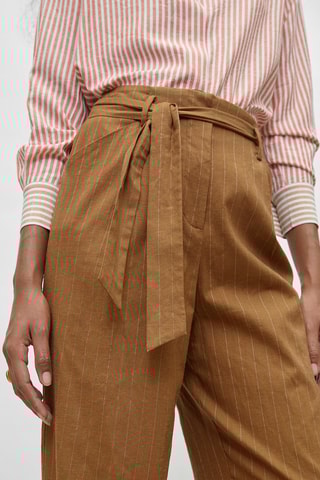 Pantalon wide legs en lin taille haute - Camel