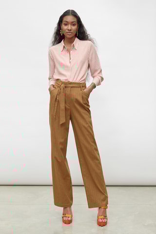Pantalon wide legs en lin taille haute - Camel