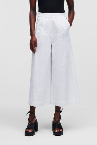 Pantalon en broderie anglaise taille haute - Blanc