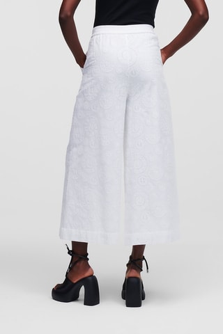 Pantalon en broderie anglaise taille haute - Blanc