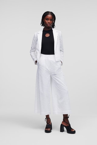 Pantalon en broderie anglaise taille haute - Blanc