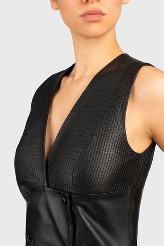 Robe chemise en cuir d’agneau - Noir