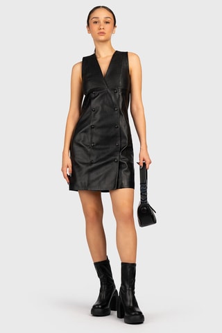 Robe chemise en cuir d’agneau - Noir